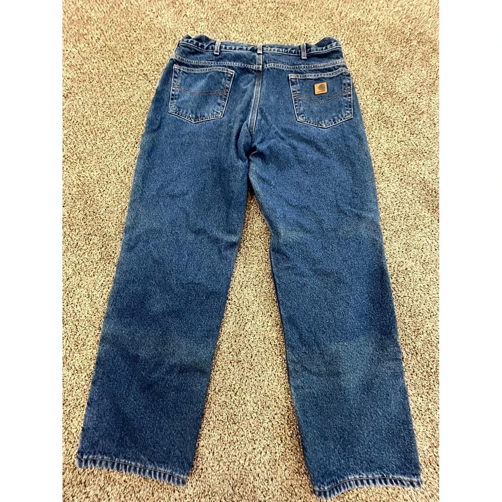 Carhartt Workwear Jeans Mens 38x30 Blue Flannel‎ Lined Relaxed Fit Straight Leg